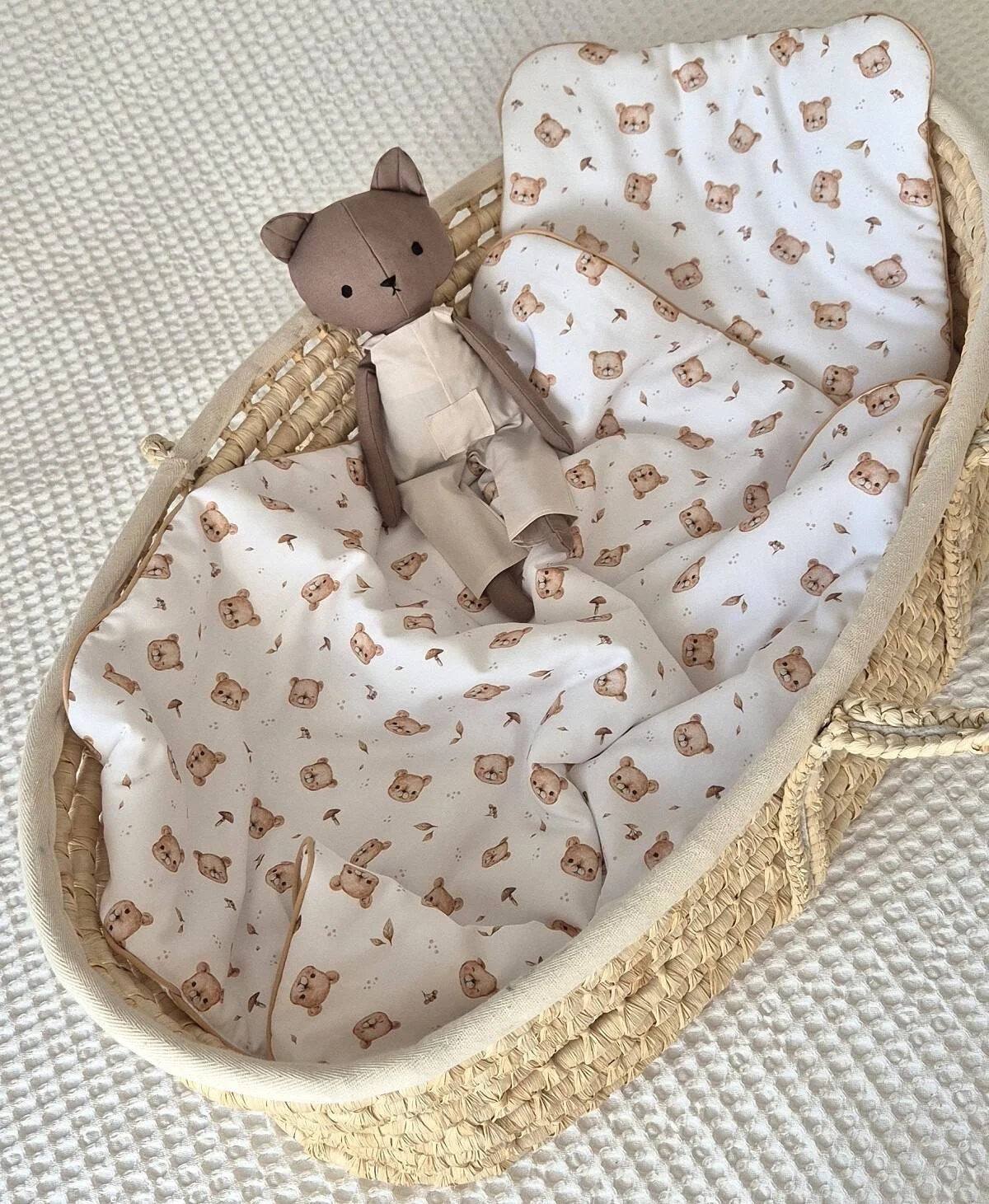 Sada do kočíka, bavlnená 2D sada, Bear, biela/hnedá