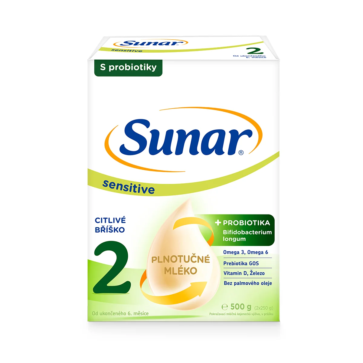 Sunar Sensitive 2, následné dojčenské mlieko 500 g 1 x 500 g, dojčenská výživa pre dojčatá od narodenia