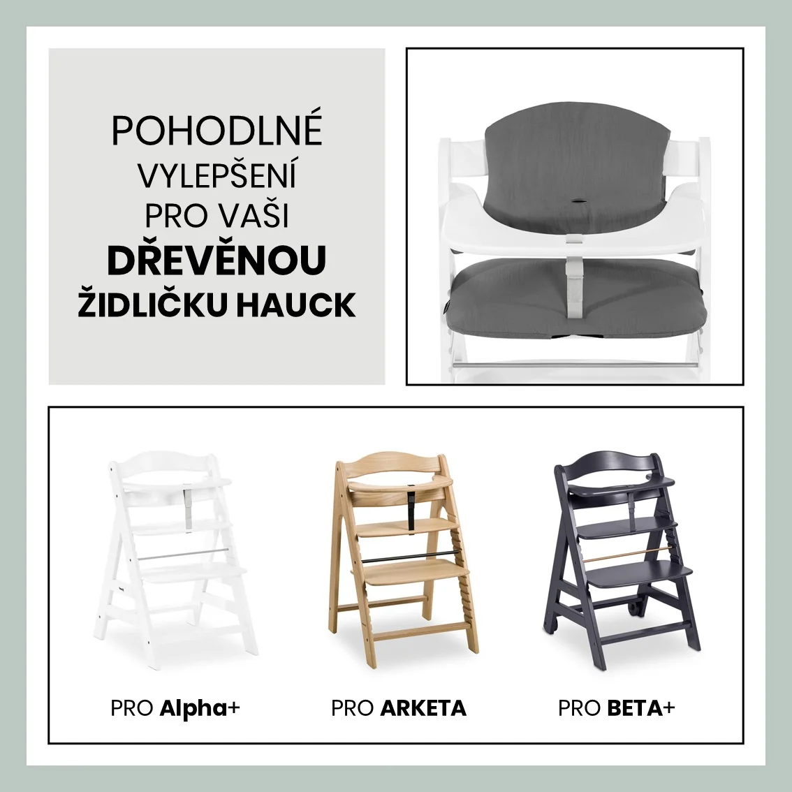 Hauck Polstrovanie Select pre stoličky Alpha+, Beta+ a Arketa mušelín, tmavosivá