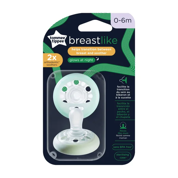 Tommee Tippee Cumlík Breast-like Night zelená 0-6m, 2 ks 1×2 ks, cumlík