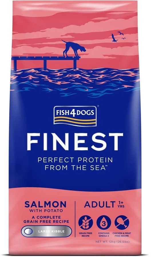 FISH4DOGS Granule veľké pre dospelých psov Finest losos so zemiakmi 12kg, 1+ 1×12000 g, granule pre dospelé psy
