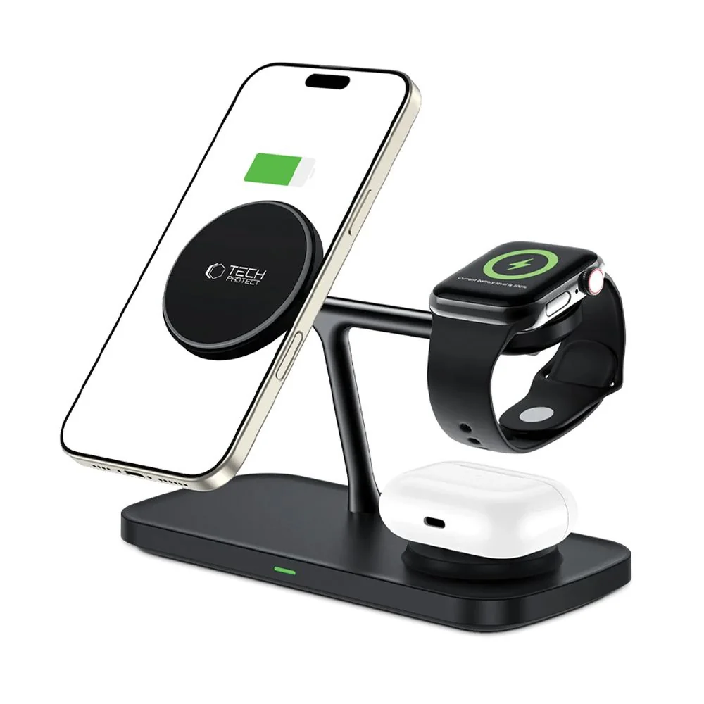 Tech-Protect A45 MagSafe bezdrôtová nabíjačka na mobil / Apple Watch / AirPods 15W, čierna AirPods 15W, čierna