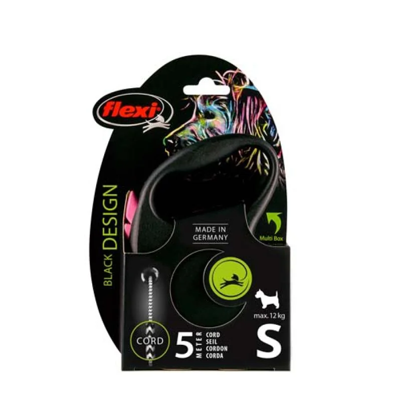 flexi Black Design S lanko 5m ružová do 12kg