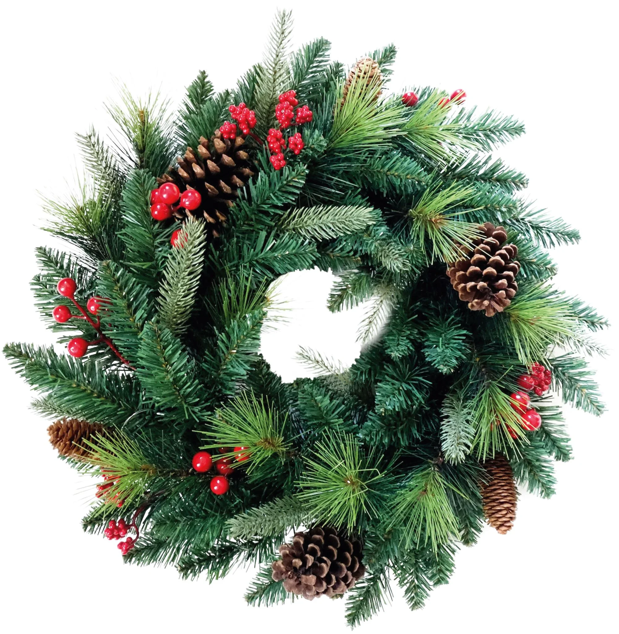 MagicHome vianočný veniec Berry, 1 ks Prírodný, s čečinou a šiškami, 40 cm