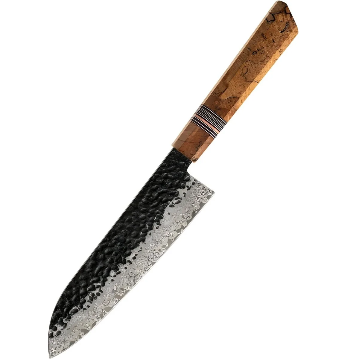 Damaškový kuchynský nôž Zenkai Santoku Hnedá, 17 cm čepeľ