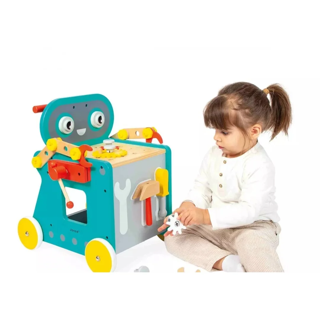 Janod BricoKids Drevené chodítko a vozík s náradím 38 ks
