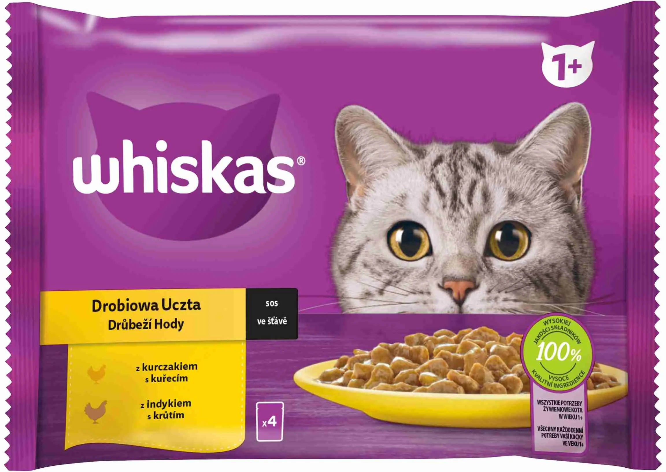 WHISKAS Kapsička Hydinový výber v šťave 4pack 4×85g, kapsička pre mačky