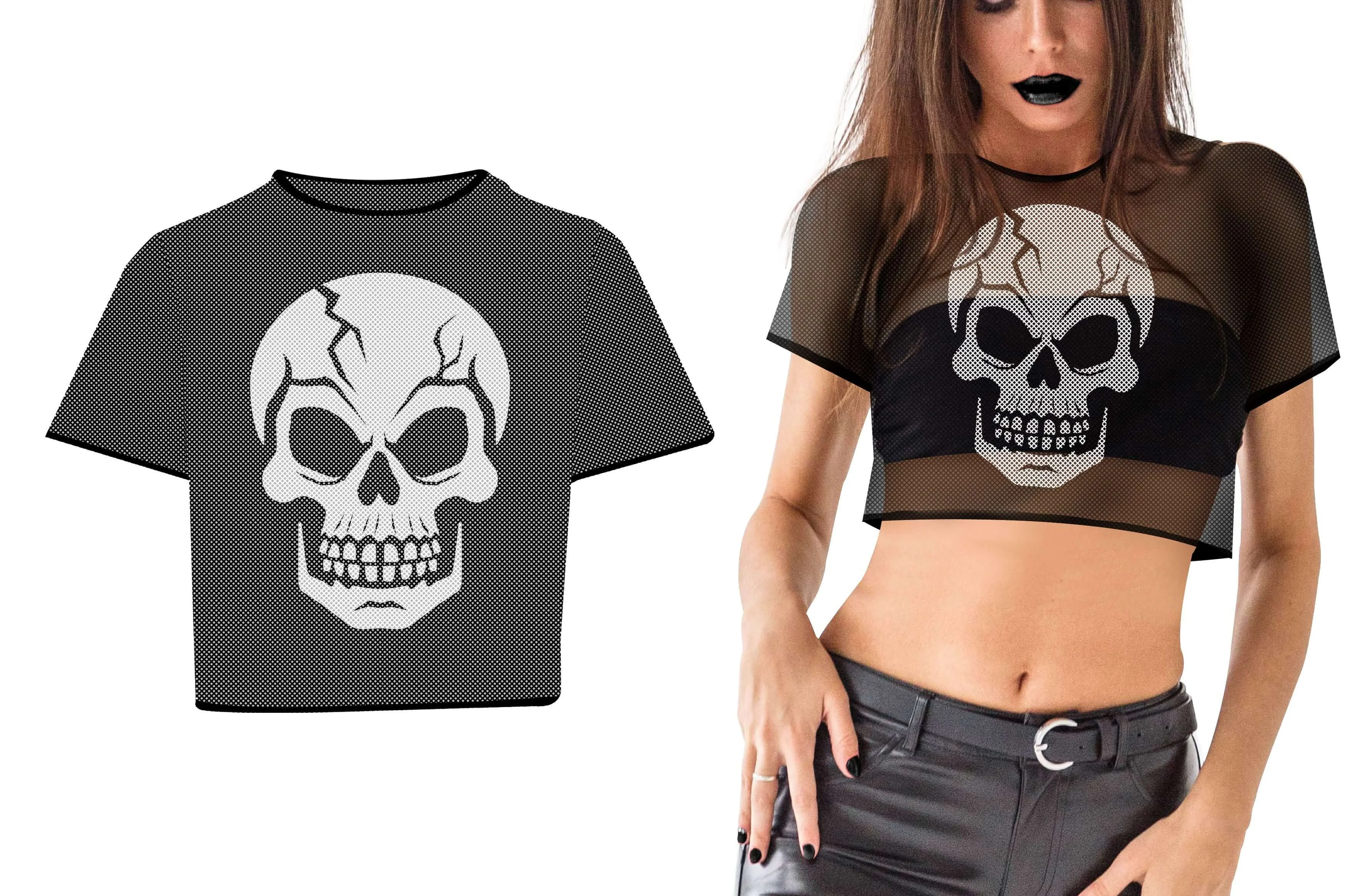 Dámsky priesvitny crop top Lebka uni