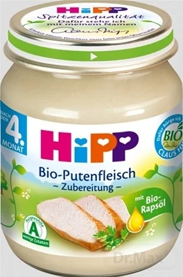 HiPP Príkrm BIO Morčacie mäso - pyré 1×125 g, mäsový príkrm pre deti