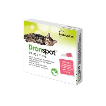 Dronspot 60 mg/15 mg spot-on (2 pipety) 2×0,7 ml, odčervenie stredne veľkých mačiek