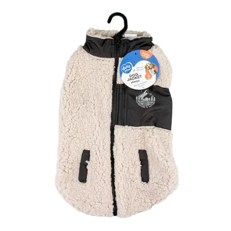 DUVO+ zimná bunda z ovčej kožušiny pre psov L 60cm biela/čierna 