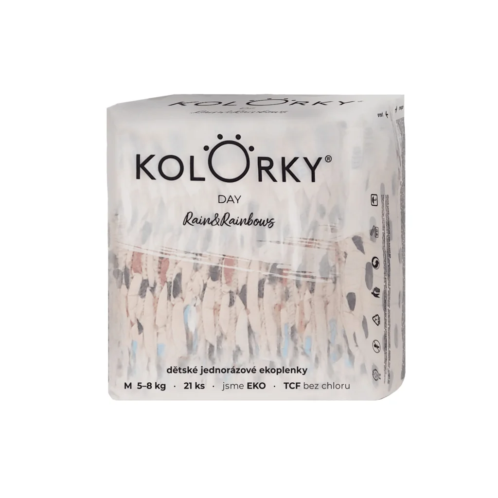 KOLORKY DAY Plienky jednorazové eko, dážď&dúhy M (5-8 kg) 21 ks 1×21 ks