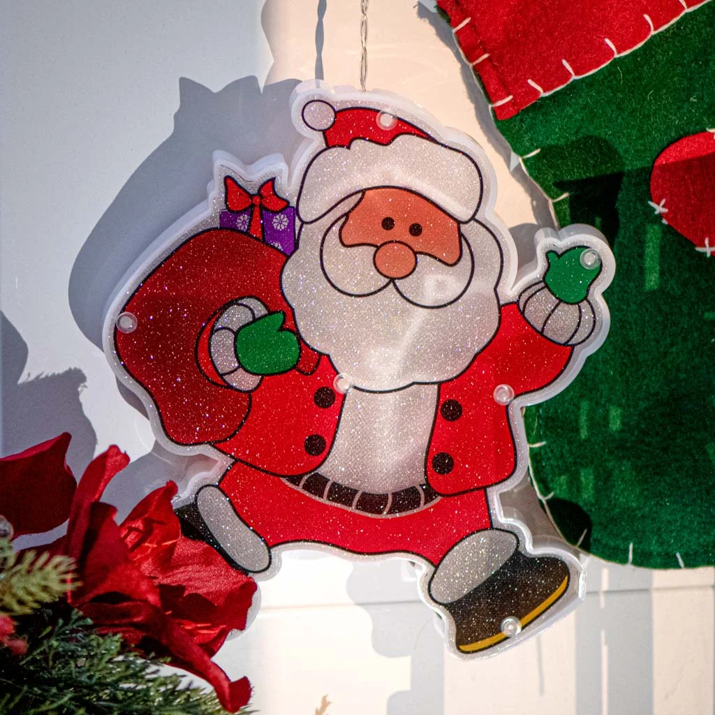 Vianočné dekorácie ozdoby osvetlenie, LED závesná dekorácia Santa Claus s darčekmi