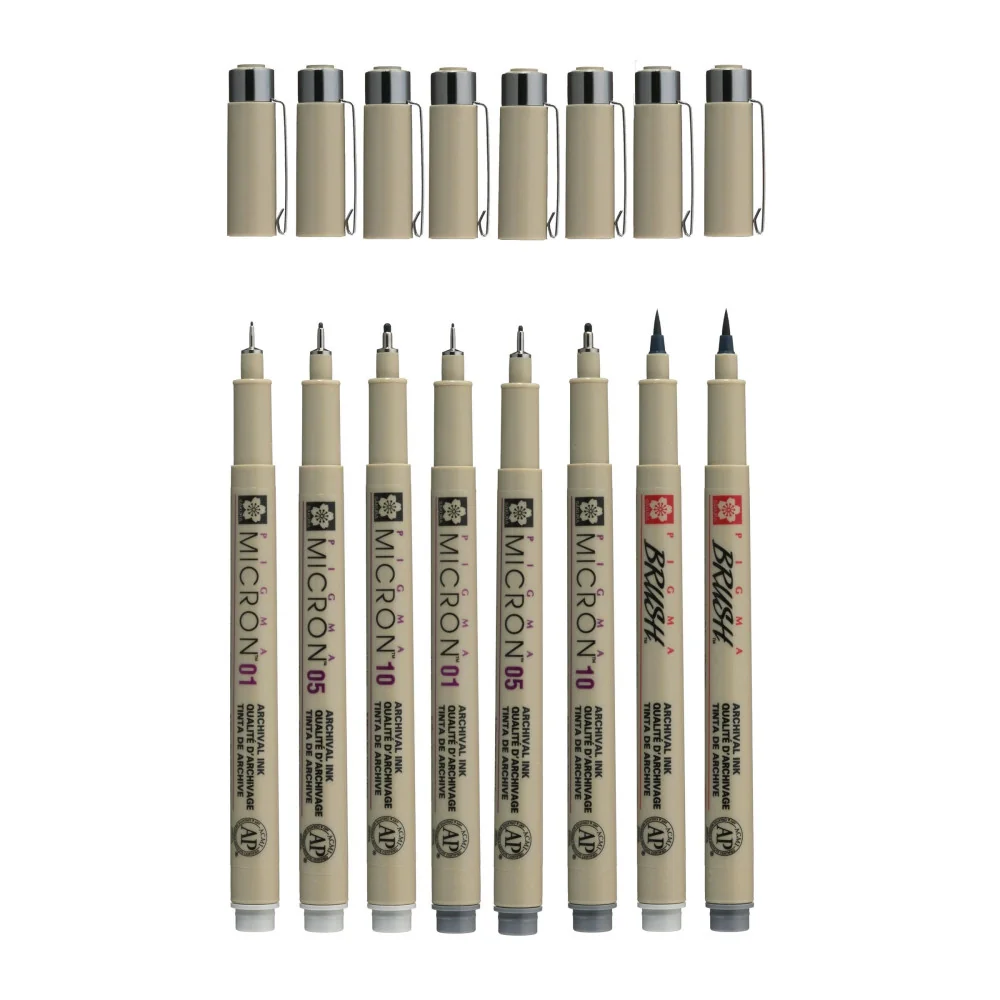 Sakura Micron perá 6 svetlo studená šedá plus 2 Pigma Brush-Sakura