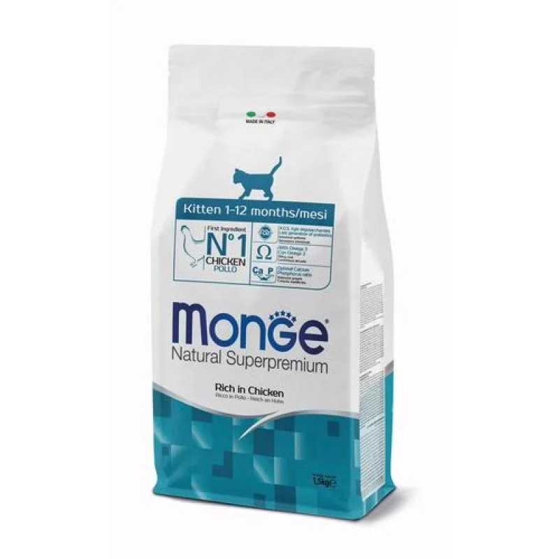 MONGE Natural Superpremium Kitten 1,5kg suché krmivo s kuracím pre mačiatka