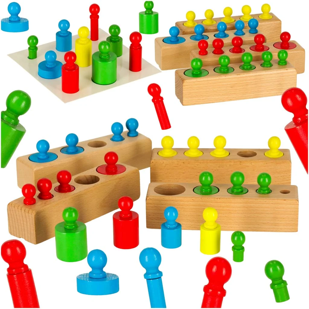 Montessori hra, vzdelávacie farebné drevené valčeky, 20 dielov