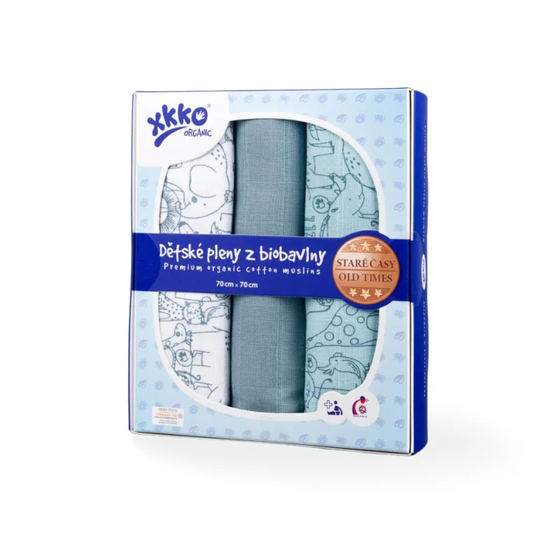 XKKO Organic Staré časy plienky 70x70 Safari Mountain Spring MIX, 3 ks