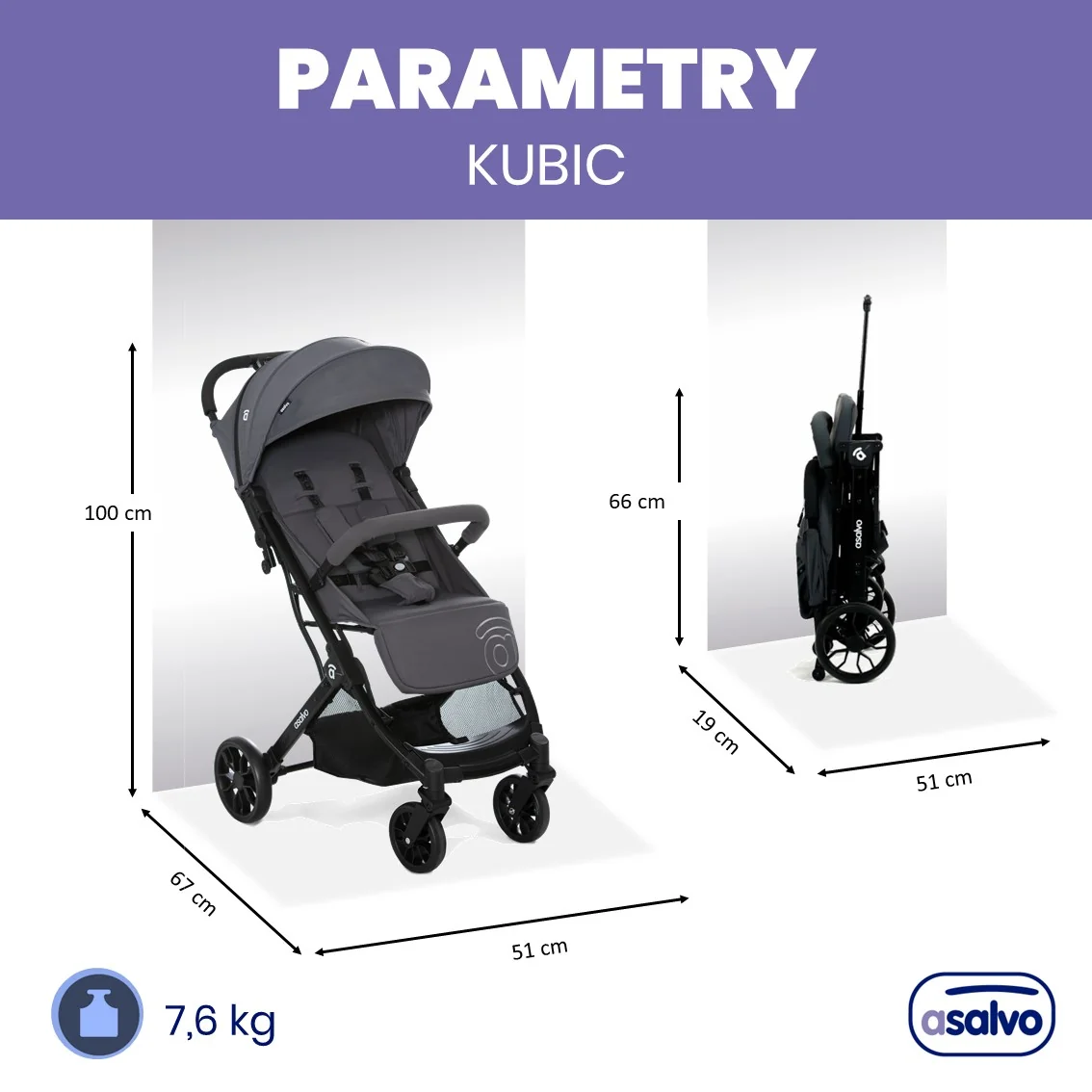 Asalvo Kubic 2 cestovný kočík 0–22 kg sivý