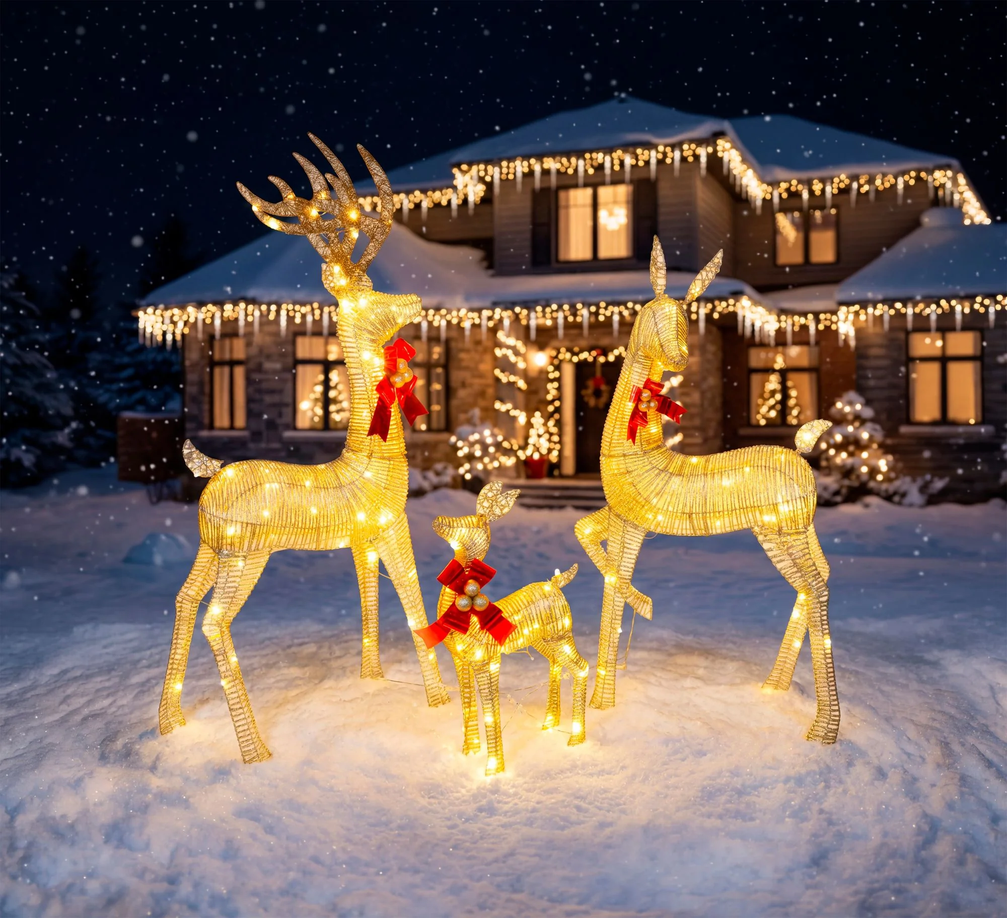 MagicHome vianočné LED jelene, 3 ks 155 LED teplá biela, IP44, 150/130/70 cm