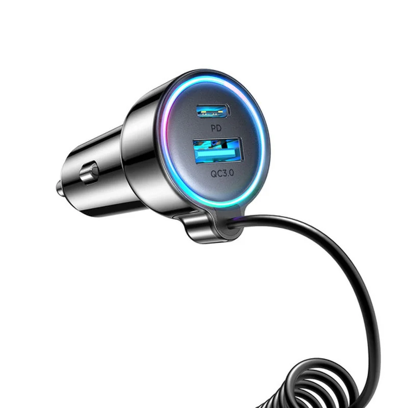 Joyroom 3in1 autonabíjačka USB / USB-C 72W + vstavaný kábel USB-C, čierna rna