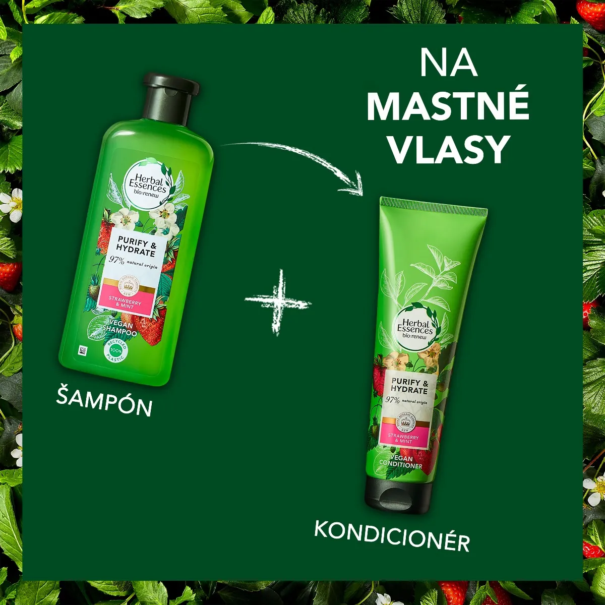 Herbal Essences Čistiaci A Hydratačný Kondicionér Strawberry & Mint Na Všetky Typy Vlasov 1×275ml, kondicionér na vlasy