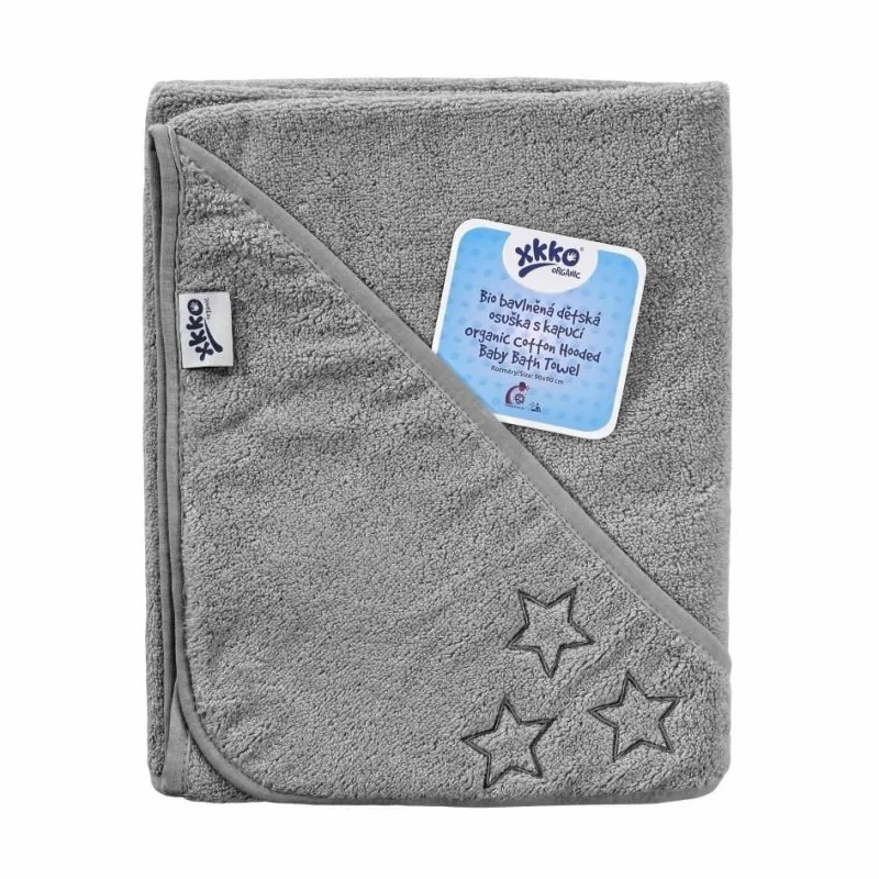 XKKO Organic BIO detská froté osuška s kapucňou 90x90 Silver Stars