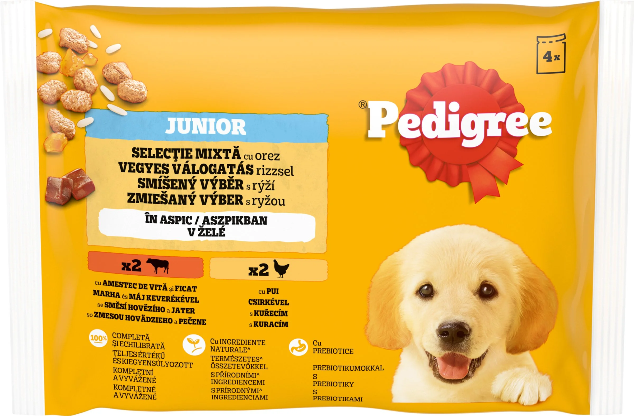 PEDIGREE Kapsička Junior mixovaný výber v želé 4pack 4×100 g, kapsička pre psy