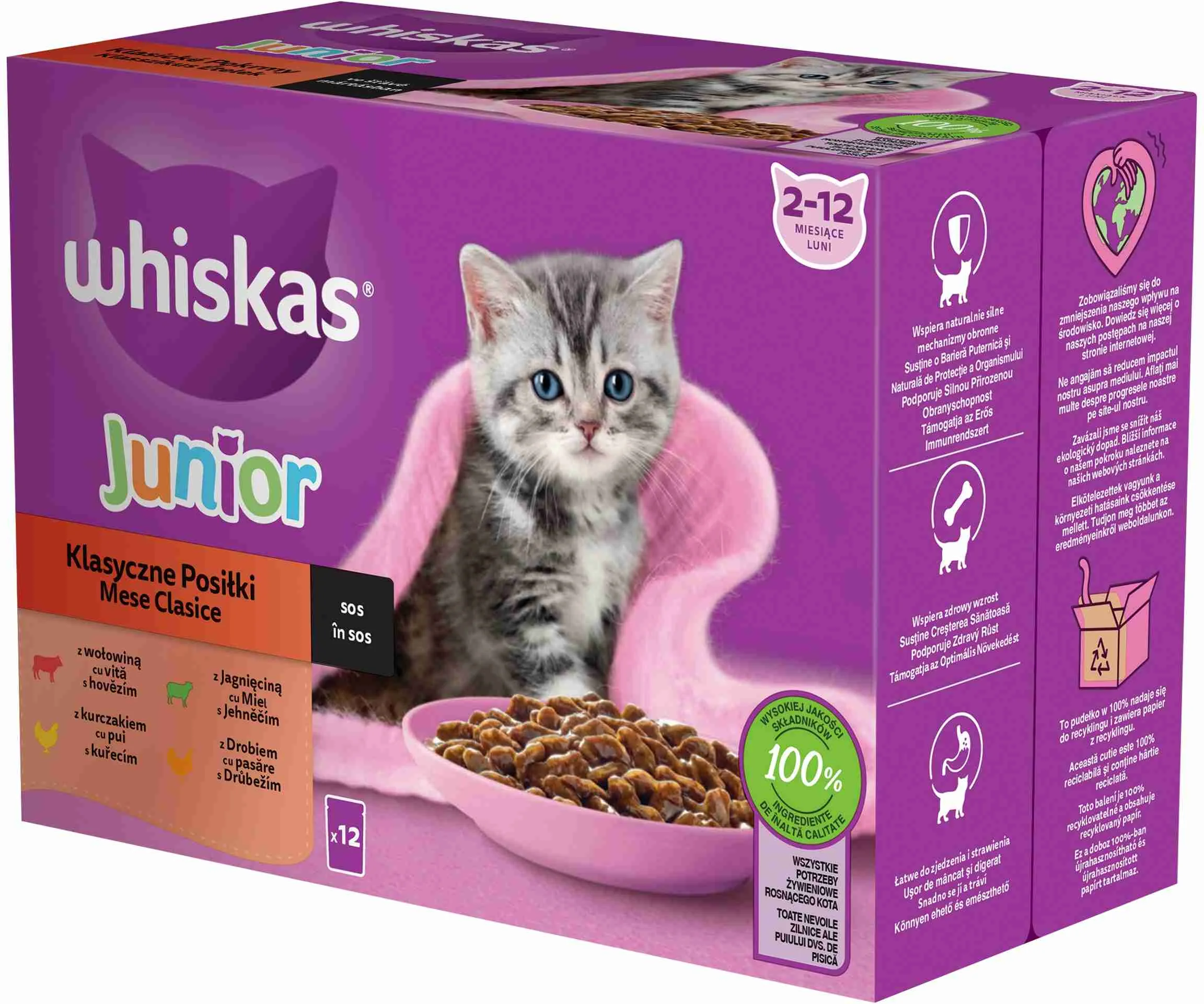 WHISKAS Kapsička Junior mixovaný výber v šťave 12pack 12×85g, kapsička pre mačiatka