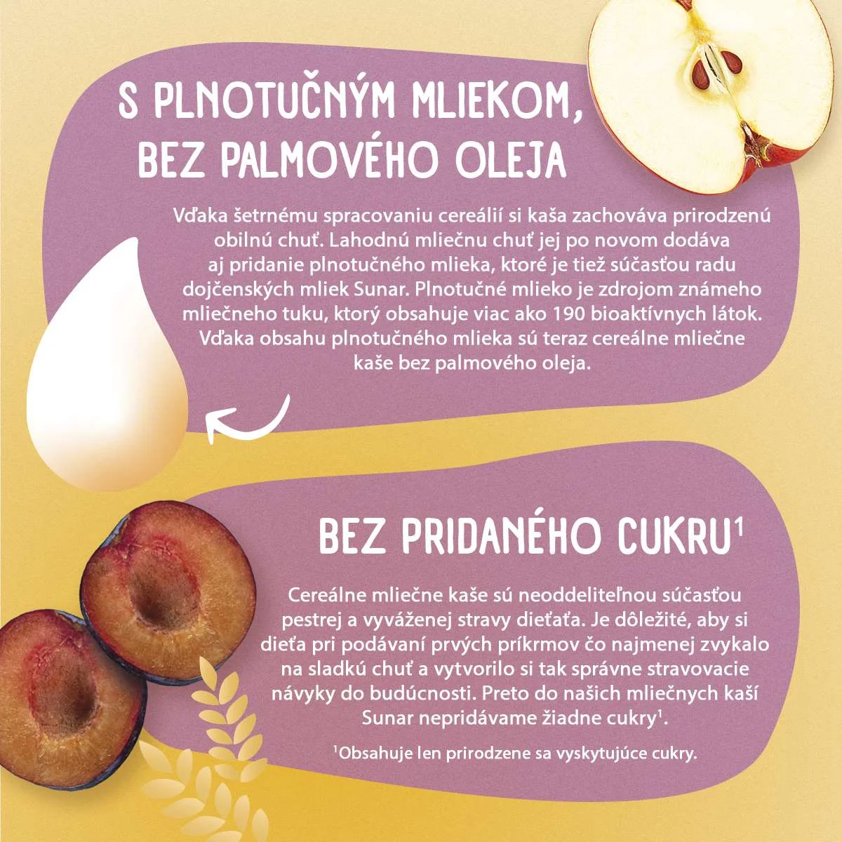 Sunar mliečna kaša 8 cereálií príchuť slivka, jablko 1×210 g, instantná, obilno-mliečna kaša, od ukončeného 6. mesiaca