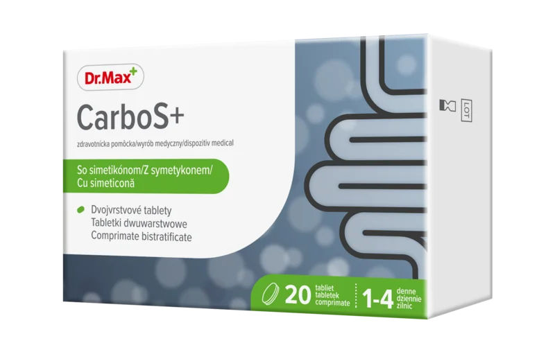 Dr. Max CarboS+ 1×20 tbl, nadúvanie a plynatosť
