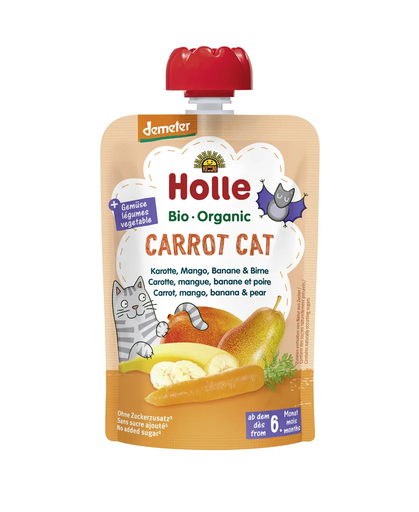 HOLLE Carrot Cat Bio pyré mrkva mango banán hruška 100 g (6+) 1×100 g