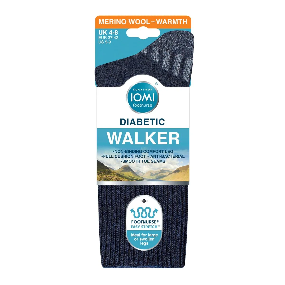 IOMI Diabetik Walker vychádzkové ponožky 39-42 z merino vlny Navy Modré