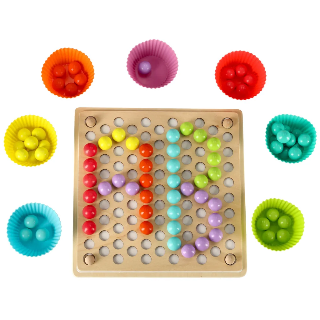 Drevená mozaika z guličiek 77 ks – Montessori