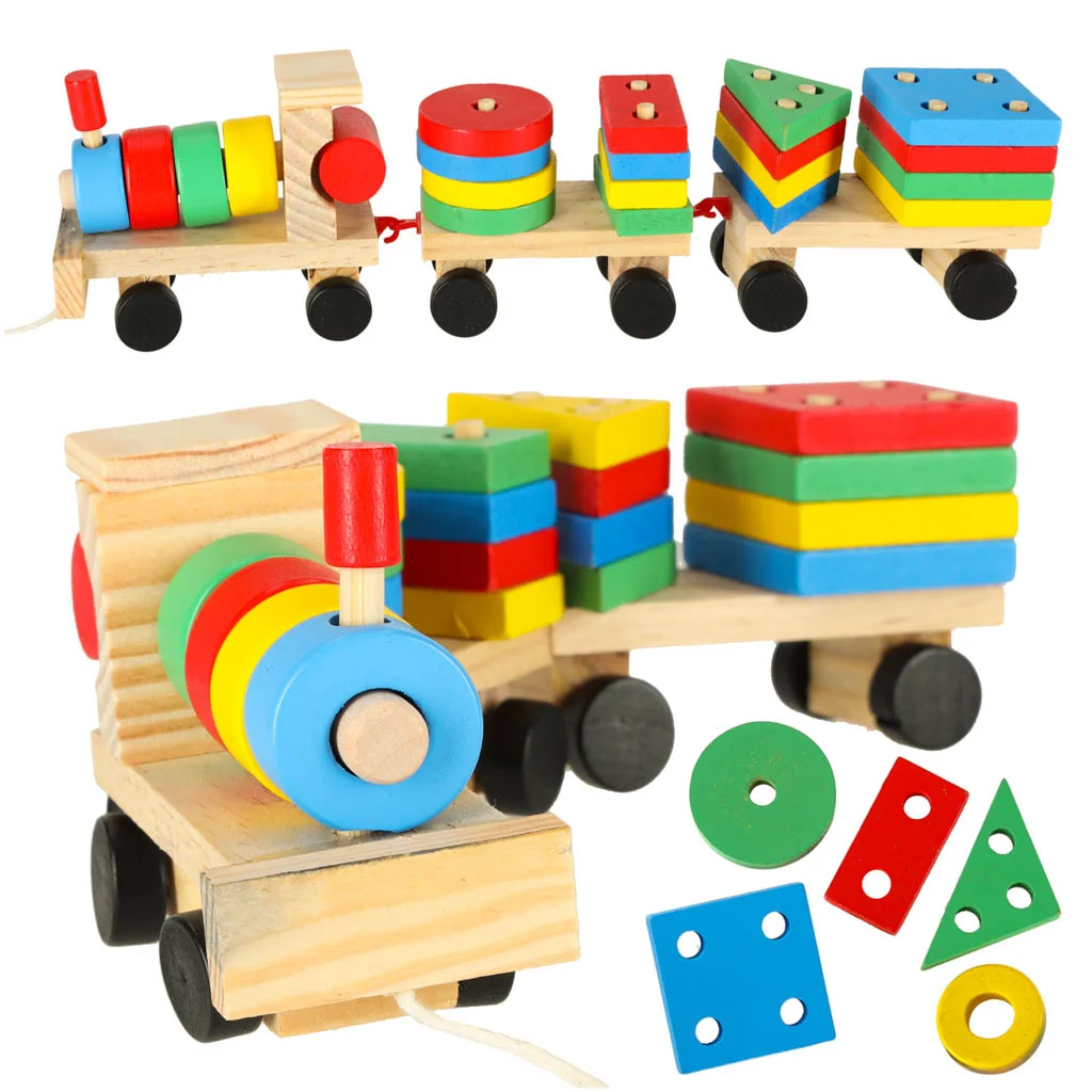 Drevený vláčik s kockami 30 cm – vzdelávacie triediace puzzle pre deti