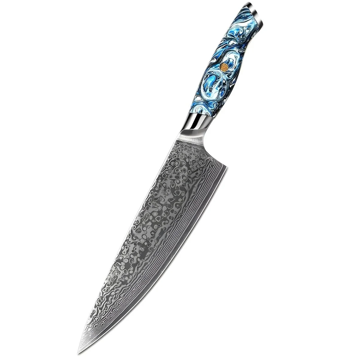 Damaškový kuchynský nôž Akio-Chef/Modrá Chef, oceľ VG-10