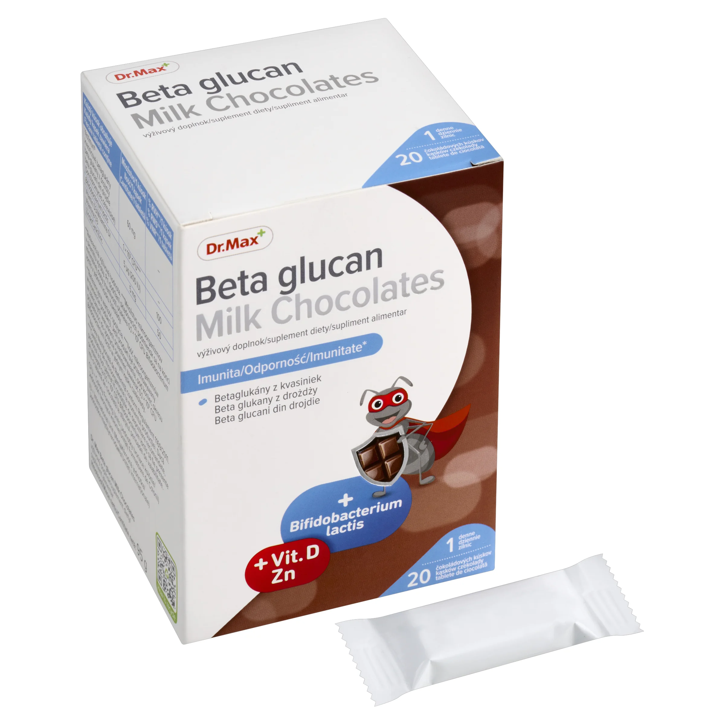 Dr. Max Beta glucan Milk Chocolates 1×20 ks, čokoládové kúsky
