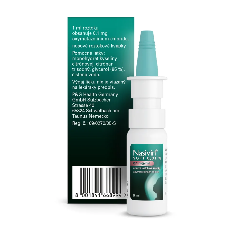 Nasivin® Soft 0,01 % 0,1 mg/ml 1×5 ml, nosové roztokové kvapky