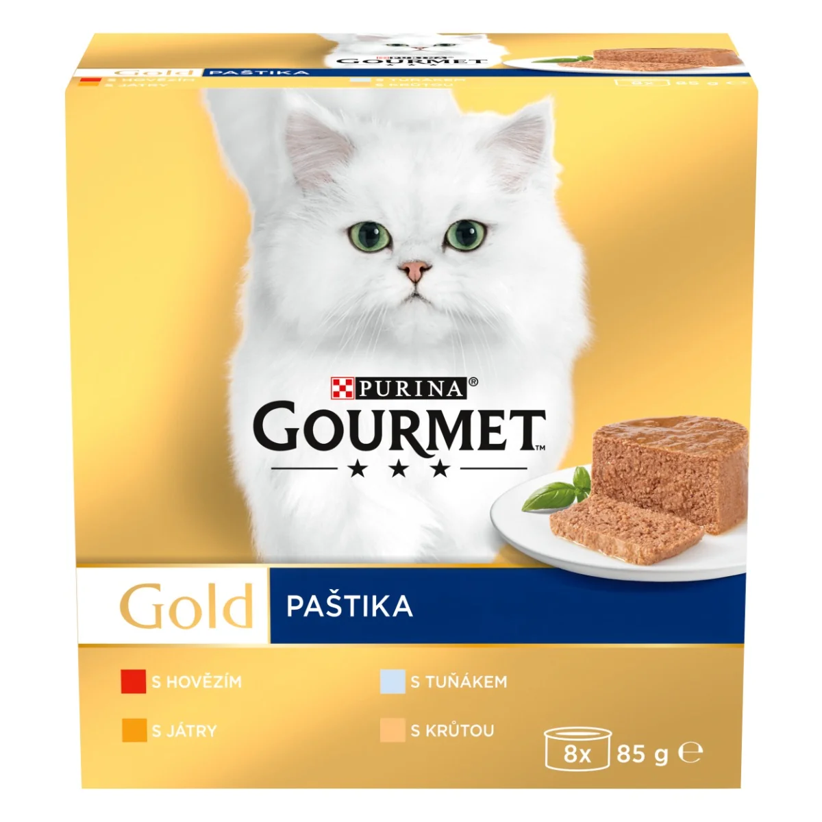Gourmet Gold konzervy pre mačky tuniak, pečeň, morka, hovädzie paštéta 8×85 g 1×1 ks