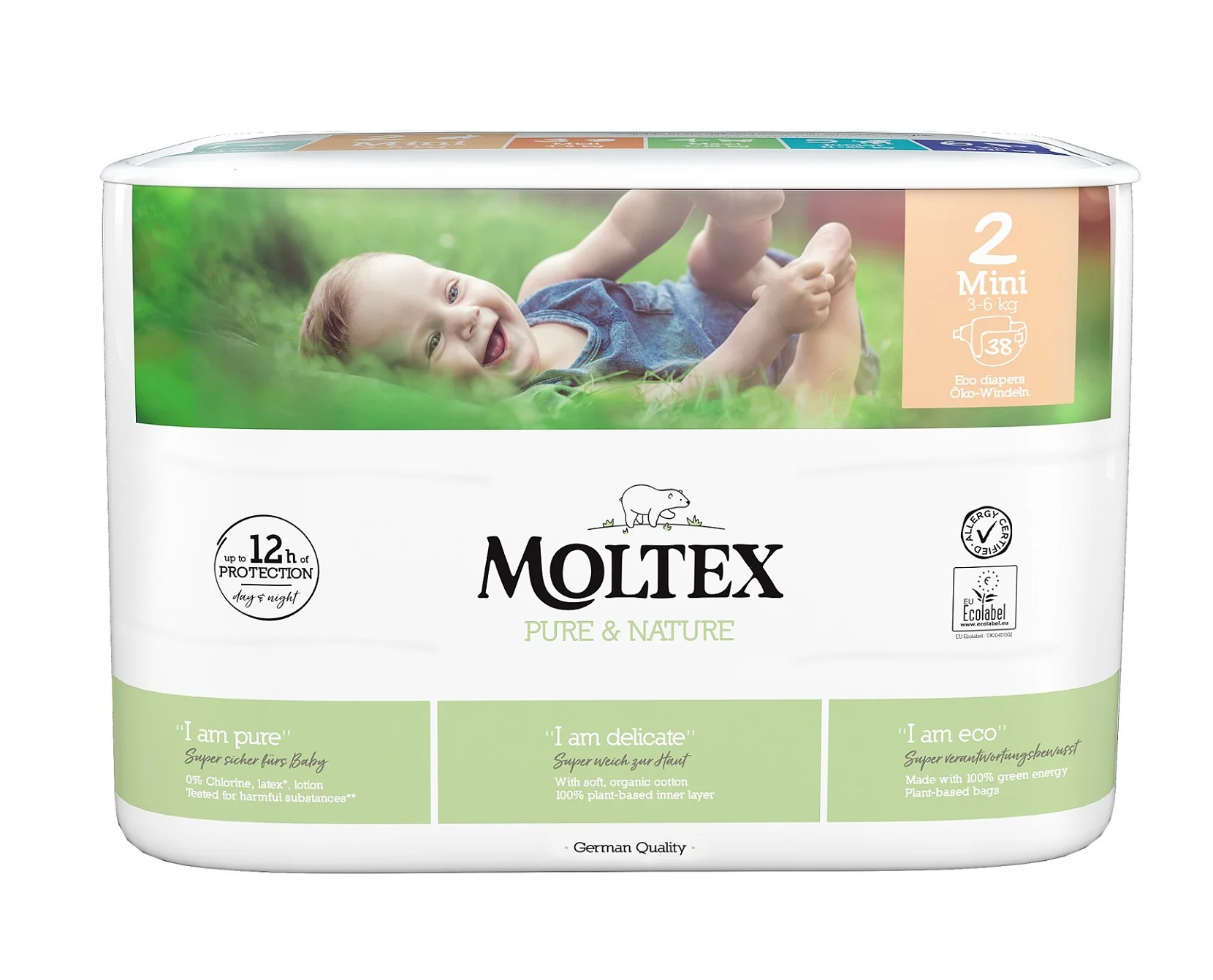 Moltex Pure & Nature Plienky Mini 3-6 kg 1×38 ks,  plienky