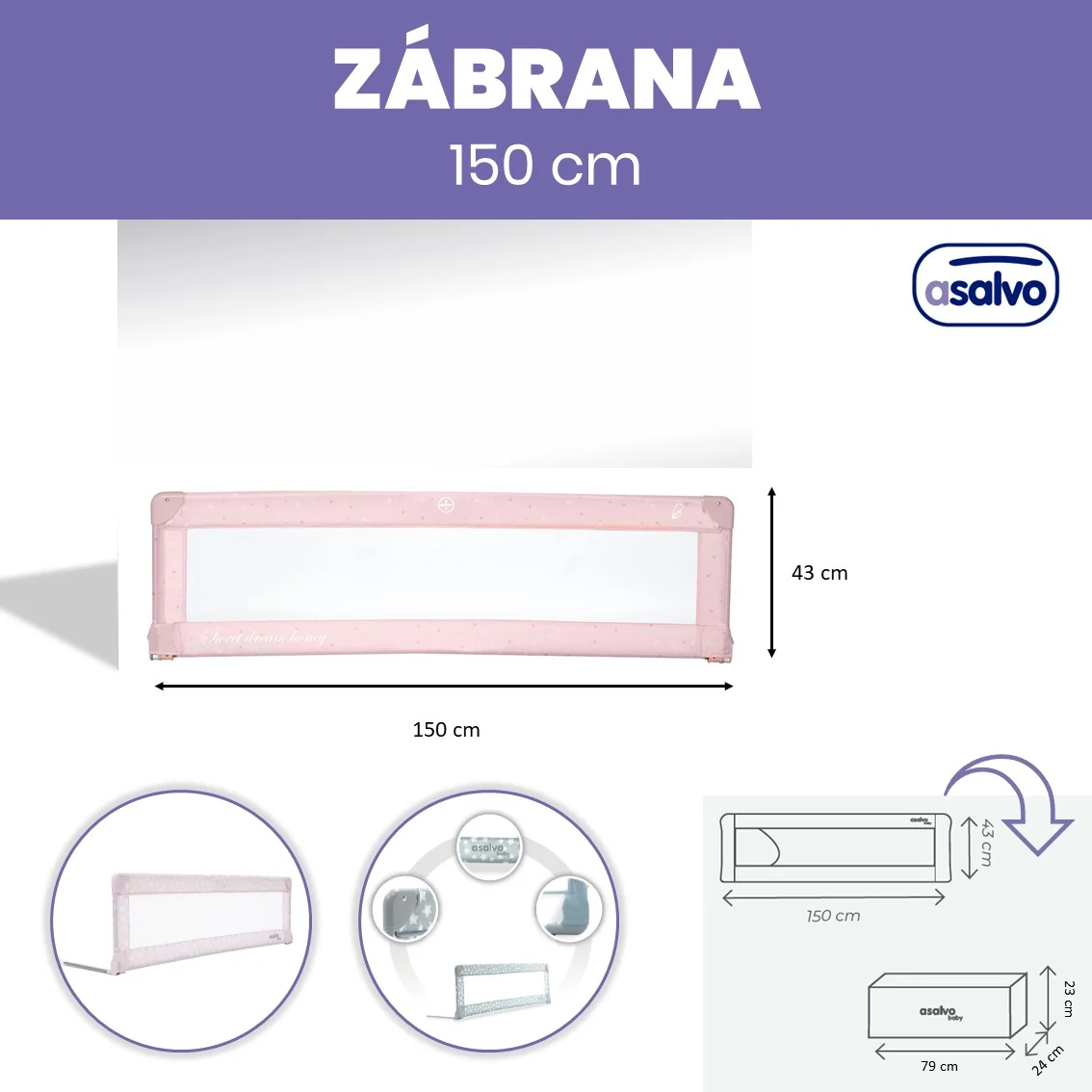 Asalvo detská zábrana na posteľ 150 cm hviezdy ružová