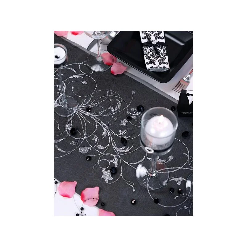 PartyDeco Organza čierna s potlačou 0,36x9m