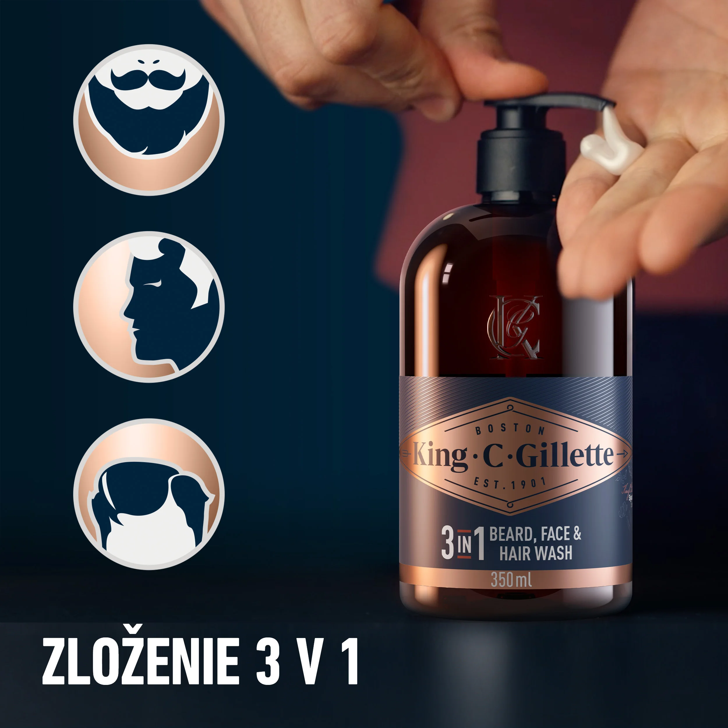 King C. Gillette mycí gél na bradu a tvár 350 ml