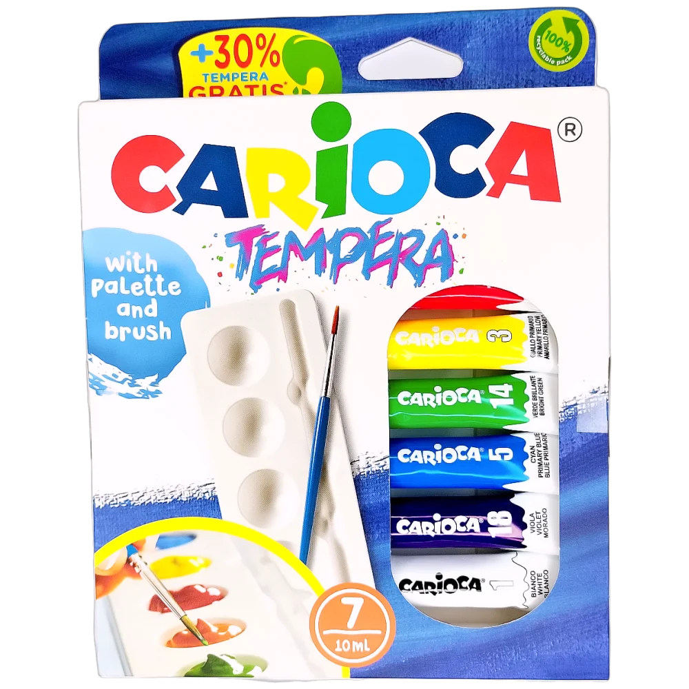 Temperové farby Carioca 10 ml 7 ks + paleta + štetec zdarma-CARIOCA + Vyškrabávacie samolepky L.O.L.-MOVEO