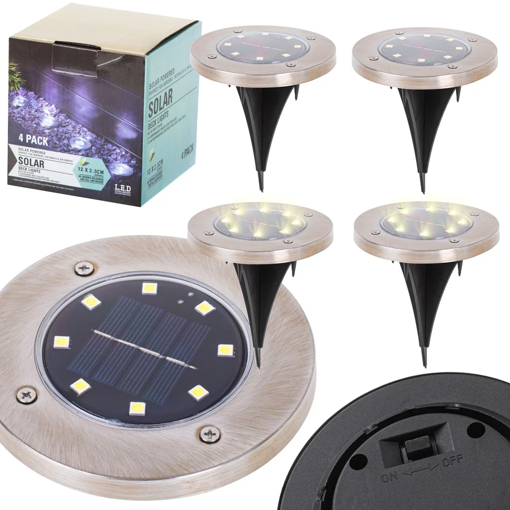 Solárne záhradné zapustené svetlá 8 LED – sada 4 ks, teplá biela