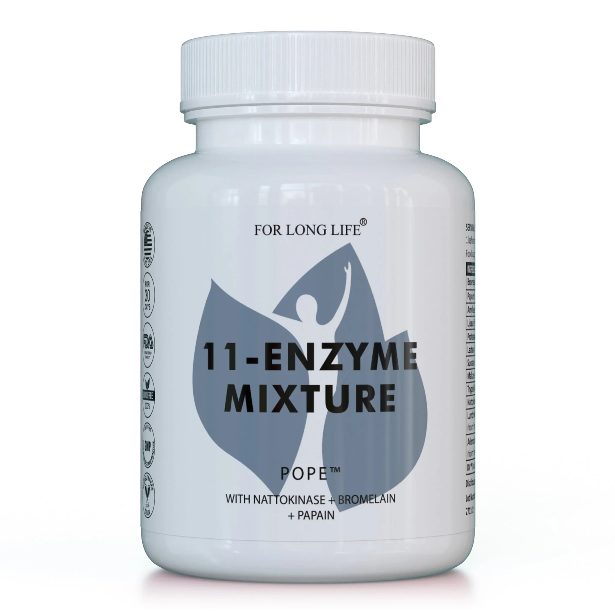 For Long Life POPE komplex 11 enzýmov na podporu trávenia a vstrebávania živín Zmes 11 tráviacich a proteolytických enzýmov