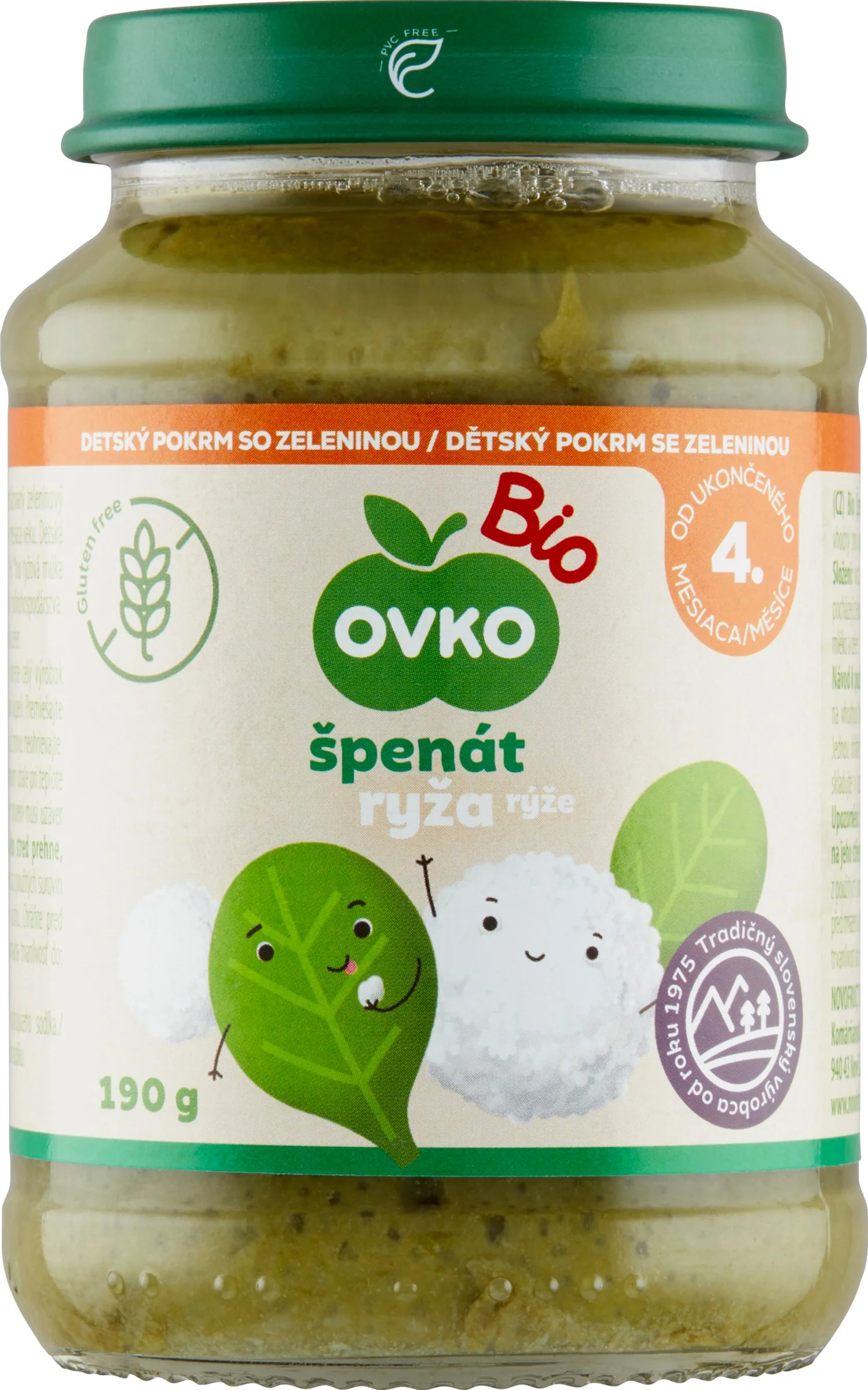 OVKO Bio Príkrm Špenát Ryža 1×190 g, zeleninový príkrm