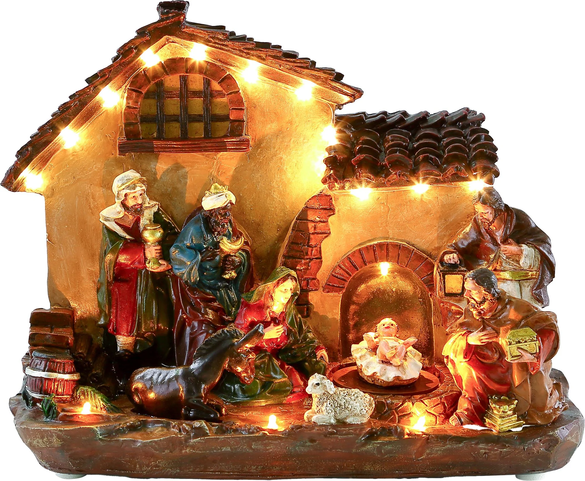 MagicHome vianočný LED domček s betlehemom, 1 ks Polyresin, 17 LED teplá biela, 29x14x24 cm, 3xAA