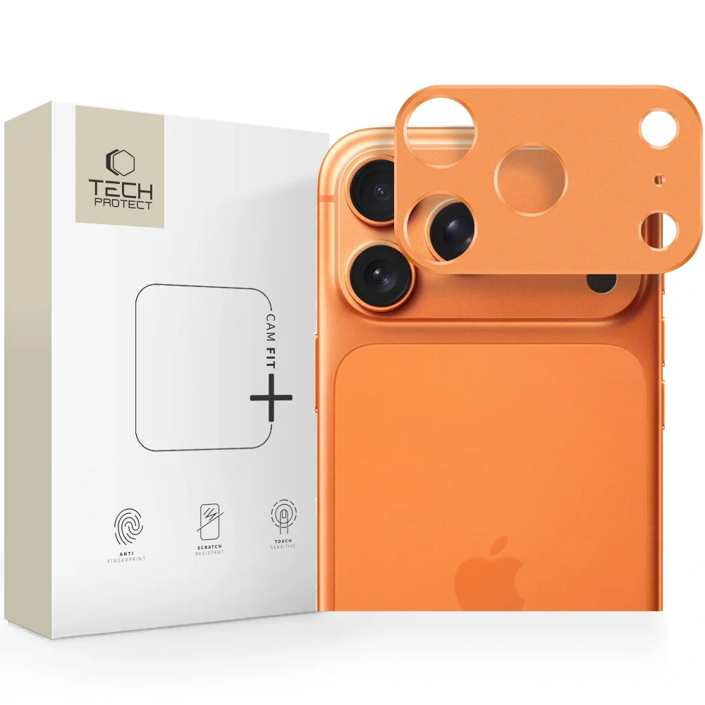 Tech-Protect CamAlloy Fit ochranné sklo na kameru na iPhone 17 Pro, oranžové anžové