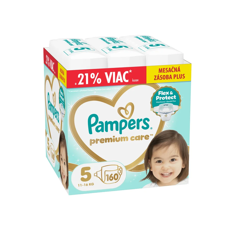 Pampers Premium Care detské plienky veľkosť 5, 11kg-16kg 160 ks