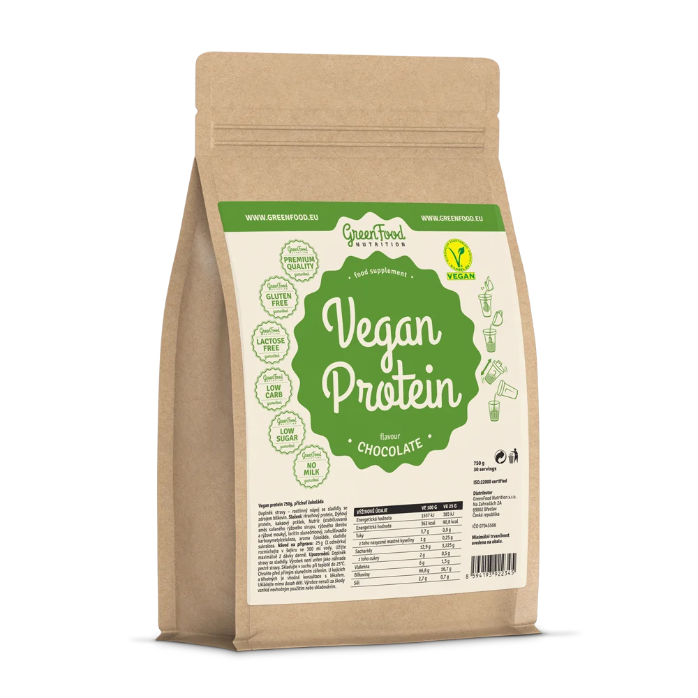 GreenFood Nutrition Vegan protein Chocolate 1×750 g, vegánsky proteín